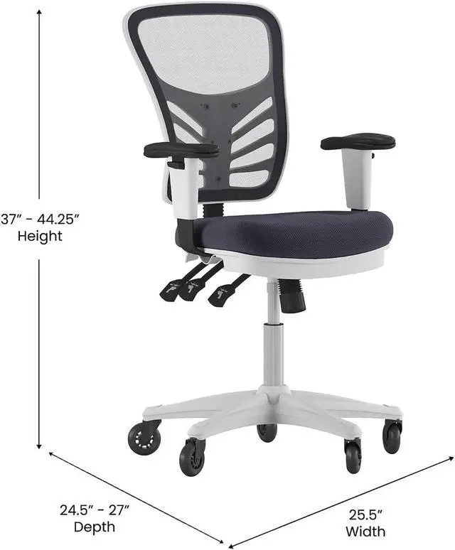 Alt view image 4 of 20 - Nicholas Mid-Back Dark Gray Mesh Multifunction Executive Ergonomic Chair with Adjustable Arms, Transparent Roller Wheels, and White Frame