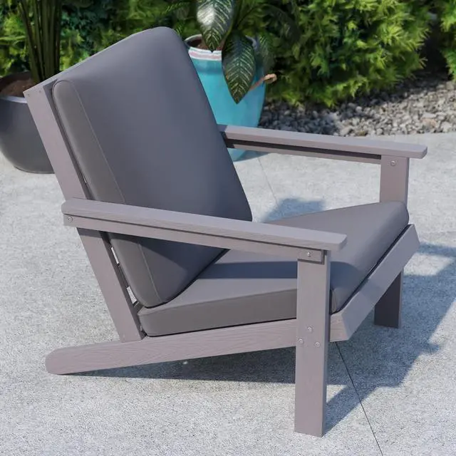 Alt view image 3 of 13 - Charlestown All-Weather Poly Resin Wood Adirondack Style Deep Seat Patio Club Chair with Cushions, Gray/Gray