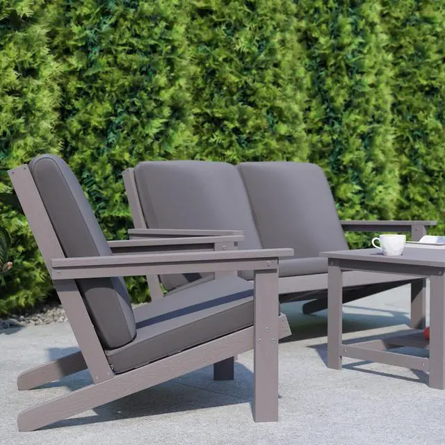 Alt view image 4 of 13 - Charlestown All-Weather Poly Resin Wood Adirondack Style Deep Seat Patio Club Chair with Cushions, Gray/Gray