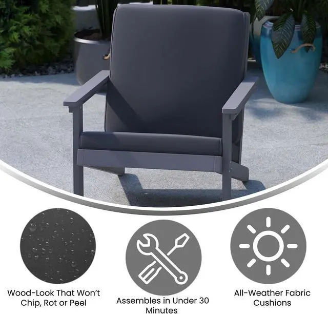 Alt view image 5 of 13 - Charlestown All-Weather Poly Resin Wood Adirondack Style Deep Seat Patio Club Chair with Cushions, Gray/Gray