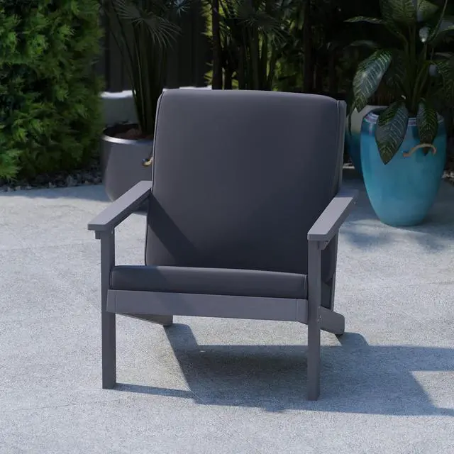 Alt view image 6 of 13 - Charlestown All-Weather Poly Resin Wood Adirondack Style Deep Seat Patio Club Chair with Cushions, Gray/Gray