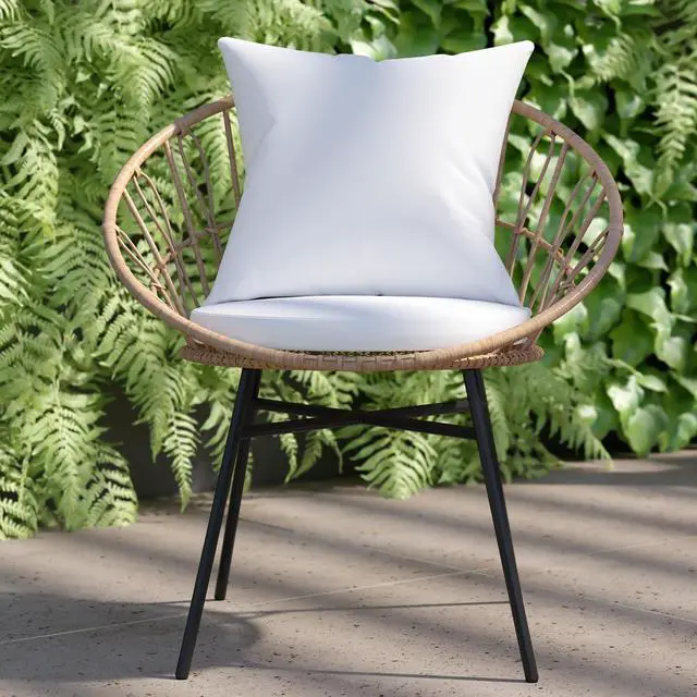 Alt view image 4 of 13 - Devon Set of 2 Indoor/Outdoor Modern Papasan Patio Chairs, Rope with Tan Finish PE Wicker Rattan and Light Gray Cushions