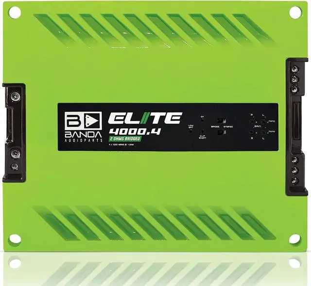 Alt view image 2 of 10 - GREEN ELITE 4000.4 Four Channel 1000 Watts Max @ 2 Ohm Car Audio Amplifier w/Highpass Filter and Low Pass Filter