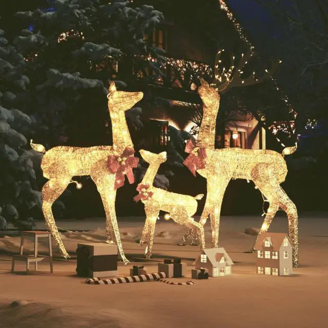 Alt view image 11 of 16 - vidaXL Christmas Decoration Xmas Pre-Lit Reindeer Family with 201 LEDs Gold