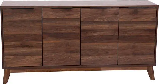 Main image of Hatfield Mid-Century Modern 60 Inch 4 Door Storage Buffet Sideboard, 4 Soft Close Doors, Adjustable Shelves, TV Stand for up to 64" TV's, Dark Walnut