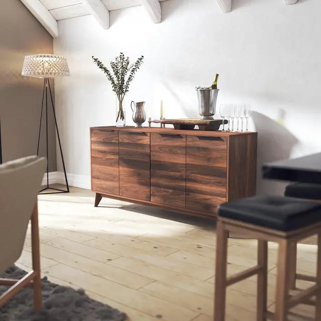 Alt view image 3 of 12 - Hatfield Mid-Century Modern 60 Inch 4 Door Storage Buffet Sideboard, 4 Soft Close Doors, Adjustable Shelves, TV Stand for up to 64" TV's, Dark Walnut