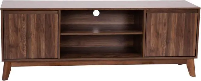 Main image of Hatfield Mid-Century Modern TV Stand in Walnut for up to 64 inch TV's - 60 Inch Media Center with Adjustable Center Shelf and Dual Soft Close Doors