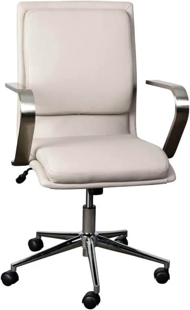 Main image of James Mid-Back Designer Executive LeatherSoft Office Chair with Brushed Chrome Base and Arms, Taupe
