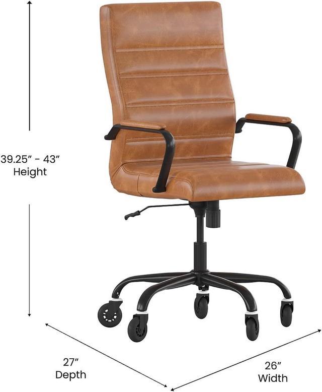 Alt view image 3 of 20 - Whitney High Back Brown LeatherSoft Executive Swivel Office Chair with Black Frame, Arms, and Transparent Roller Wheels