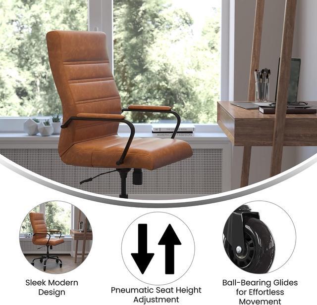 Alt view image 2 of 20 - Whitney High Back Brown LeatherSoft Executive Swivel Office Chair with Black Frame, Arms, and Transparent Roller Wheels