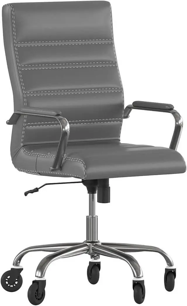 Main image of Whitney High Back Gray LeatherSoft Executive Swivel Office Chair with Chrome Frame, Arms, and Transparent Roller Wheels