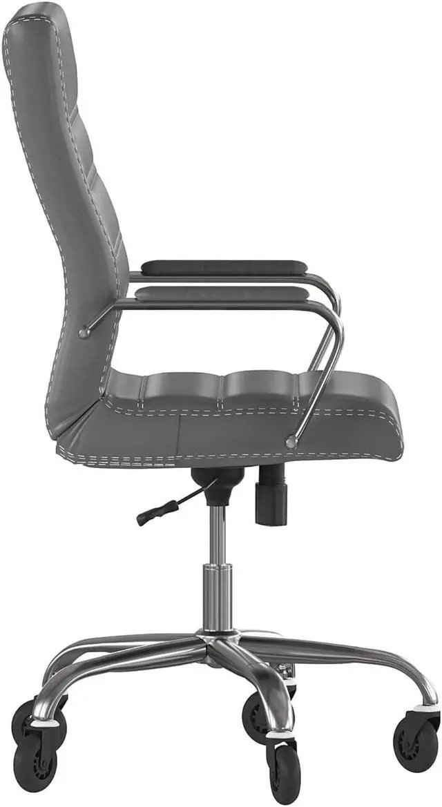 Alt view image 4 of 20 - Whitney High Back Gray LeatherSoft Executive Swivel Office Chair with Chrome Frame, Arms, and Transparent Roller Wheels