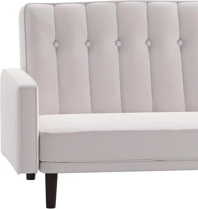 Alt view image 5 of 5 - Carter Premium Tufted Split Back Sofa Futon, Convertible Sleeper Couch for Small Spaces in Stone Faux Linen Upholstery with Solid Wooden Legs
