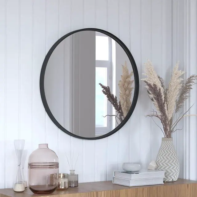 Alt view image 9 of 19 - Flash Furniture Jennifer Round Metal Framed Wall Mirror 27.5" Black (HFMHD75G412315)