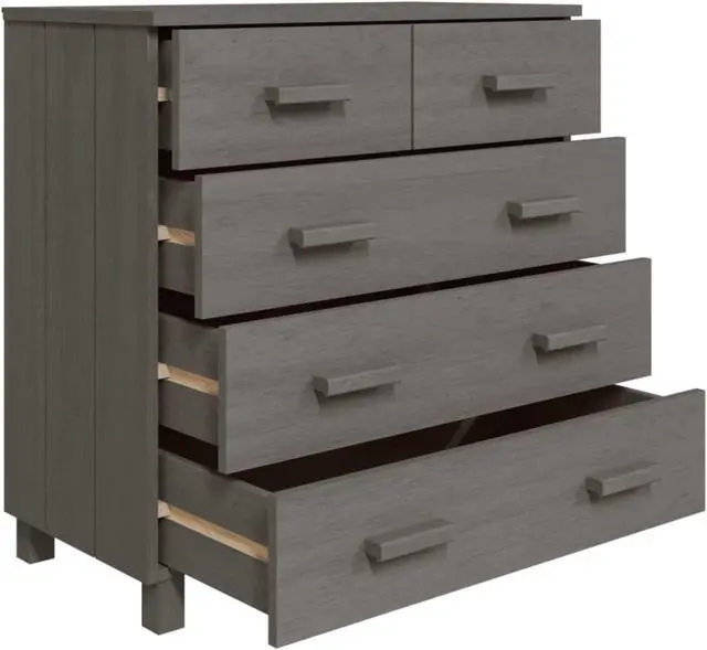 Alt view image 8 of 14 - vidaXL Sideboard HAMAR Light Gray 31.1"x15.7"x31.5" Solid Wood Pine