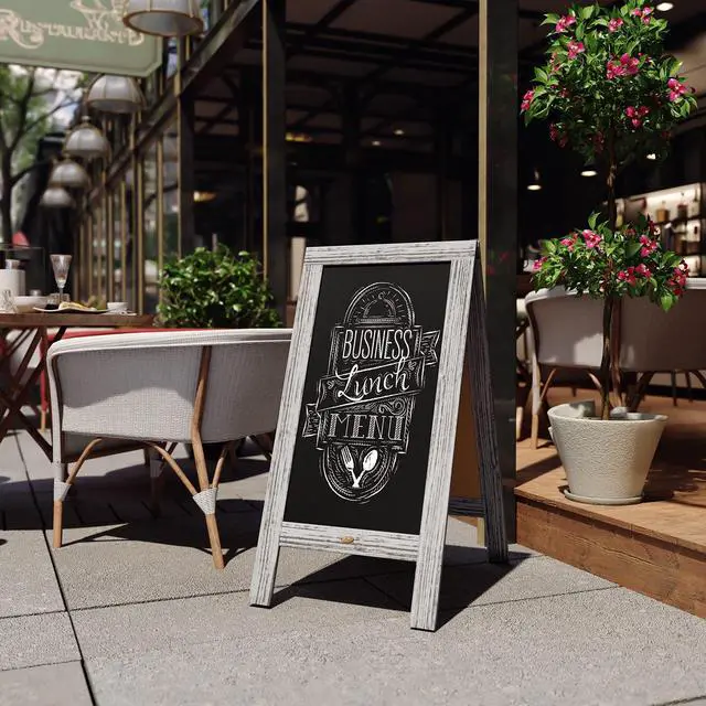 Alt view image 4 of 19 - Canterbury 40" x 20" Vintage Wooden A-Frame Magnetic Indoor/Outdoor Chalkboard Sign, Freestanding Double Sided Extra Large Message Board, Graywash