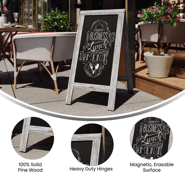Alt view image 5 of 19 - Canterbury 40" x 20" Vintage Wooden A-Frame Magnetic Indoor/Outdoor Chalkboard Sign, Freestanding Double Sided Extra Large Message Board, Graywash