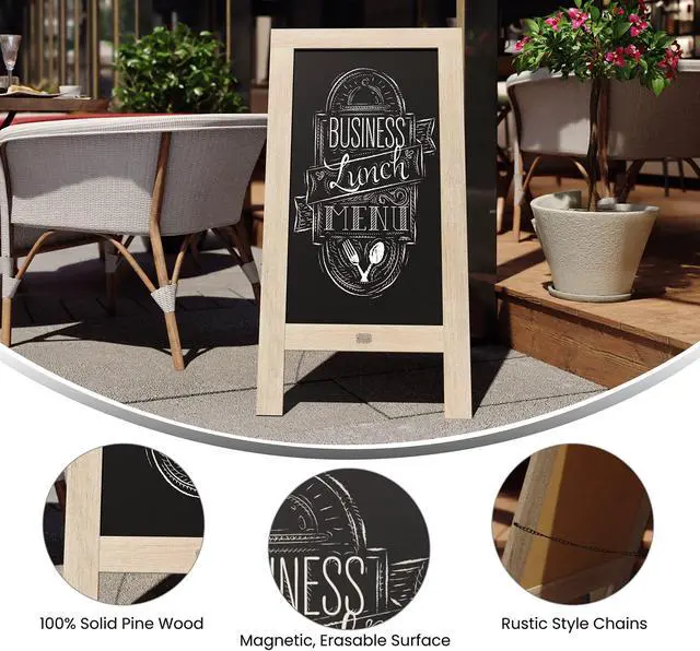 Alt view image 5 of 19 - Canterbury 40" x 20" Vintage Wooden A-Frame Magnetic Indoor/Outdoor Chalkboard Sign, Freestanding Double Sided Extra Large Message Board, Weathered