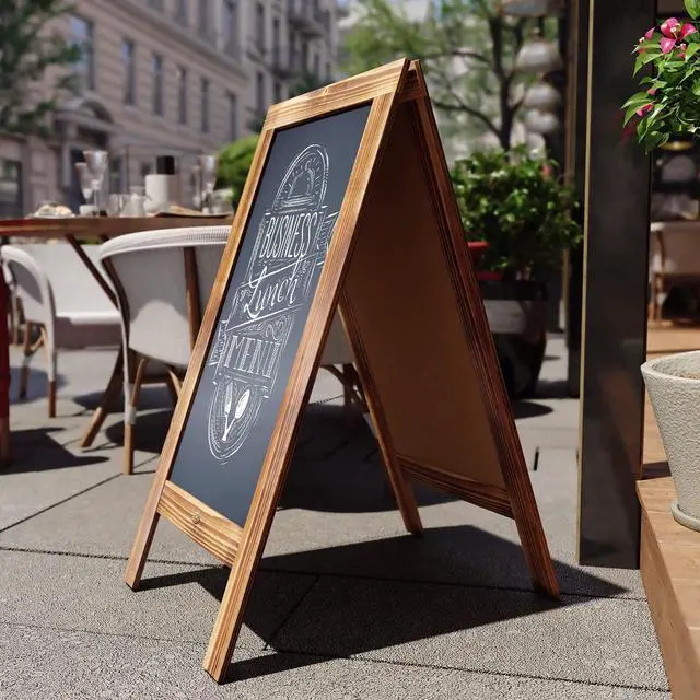 Alt view image 10 of 19 - Flash Furniture Canterbury Vintage Wooden A-Frame Magnetic Indoor/Outdoor Chalkboard Sign Brown 40"x20" (HGWAGDIS442315)