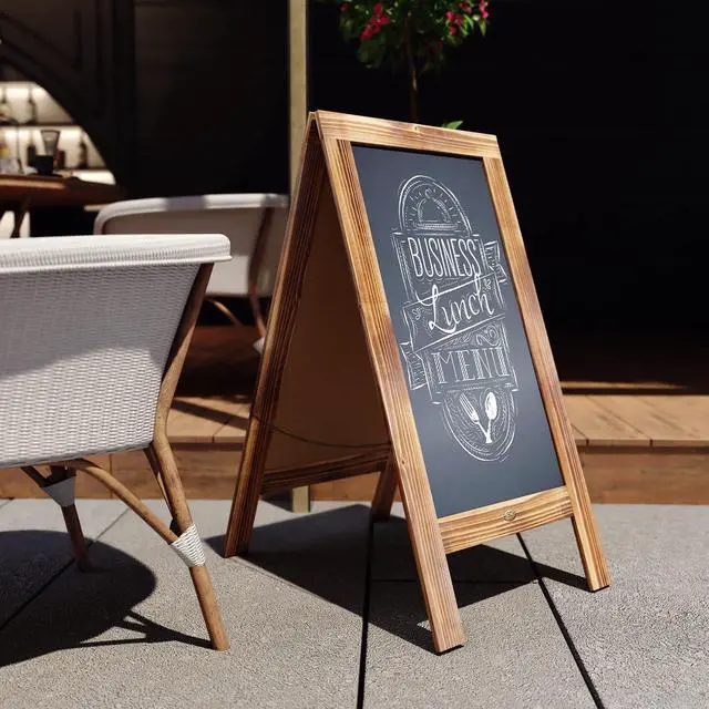 Alt view image 9 of 19 - Flash Furniture Canterbury Vintage Wooden A-Frame Magnetic Indoor/Outdoor Chalkboard Sign Brown 40"x20" (HGWAGDIS442315)