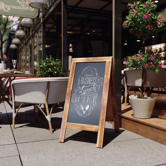 Alt view image 11 of 19 - Flash Furniture Canterbury Vintage Wooden A-Frame Magnetic Indoor/Outdoor Chalkboard Sign Brown 40"x20" (HGWAGDIS442315)