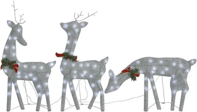 Alt view image 13 of 16 - vidaXL Christmas Reindeer Family Pre-Lit Xmas Lighting Silver Cold White Mesh