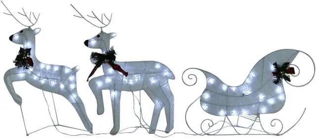 Alt view image 12 of 15 - vidaXL Lighted Reindeer and Sleigh Christmas Decoration with 60 LEDs White