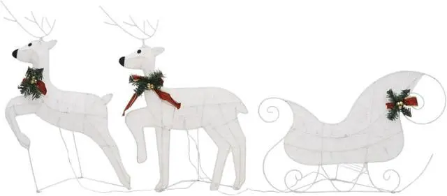 Alt view image 13 of 15 - vidaXL Lighted Reindeer and Sleigh Christmas Decoration with 60 LEDs White