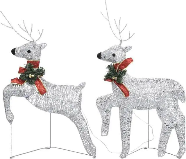 Alt view image 11 of 15 - vidaXL Christmas Reindeers 2 Pcs Christmas Lighting Display with 40 LEDs Silver