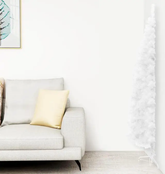 Alt view image 6 of 13 - vidaXL Christmas Tree Decor Slim Artificial Half Xmas Tree with Stand White