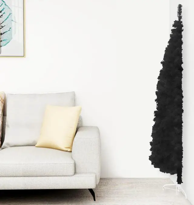 Alt view image 8 of 12 - vidaXL Christmas Tree Decor Slim Artificial Half Xmas Tree with Stand Black