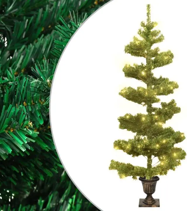 Alt view image 3 of 11 - vidaXL Swirl Pre-lit Christmas Tree with Pot Xmas Tree Decoration Green PVC