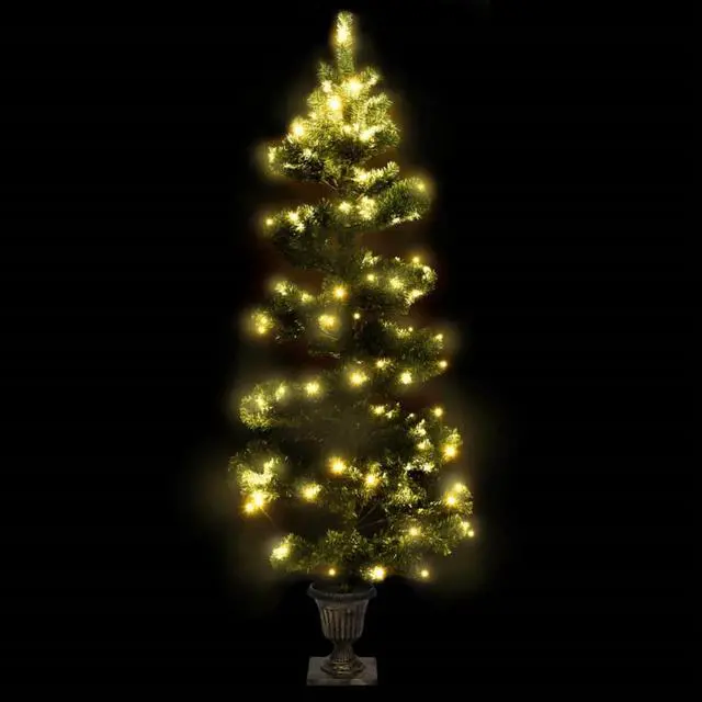 Alt view image 5 of 11 - vidaXL Swirl Pre-lit Christmas Tree with Pot Xmas Tree Decoration Green PVC