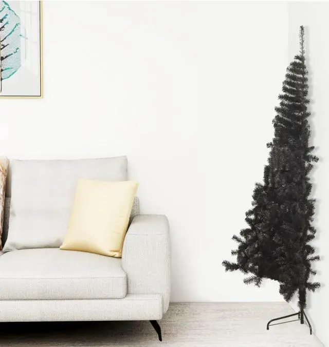 Alt view image 3 of 9 - vidaXL Christmas Tree Artificial Half-Circle Xmas Tree with Stand Black PVC