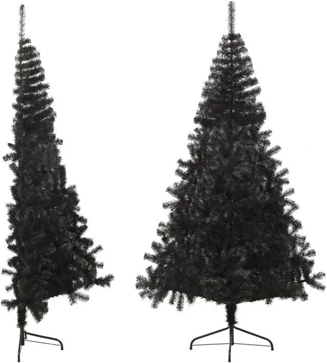 Alt view image 4 of 9 - vidaXL Christmas Tree Artificial Half-Circle Xmas Tree with Stand Black PVC