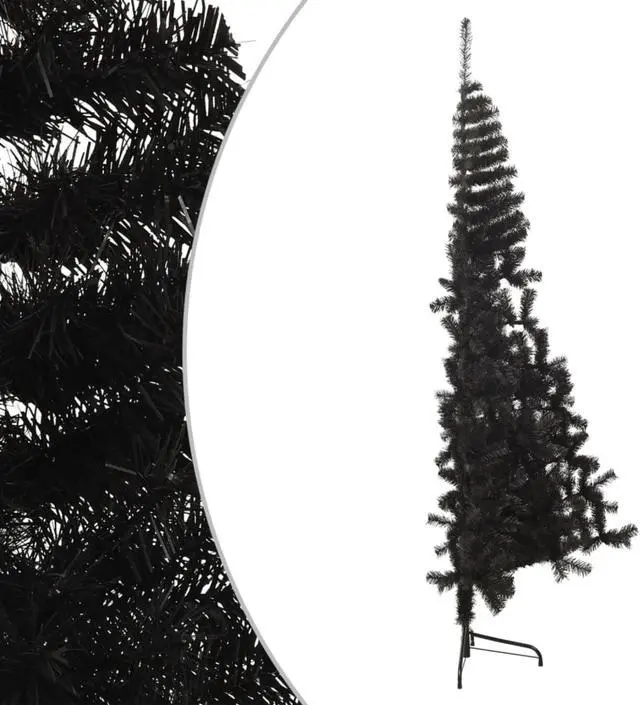 Alt view image 5 of 9 - vidaXL Christmas Tree Artificial Half-Circle Xmas Tree with Stand Black PVC