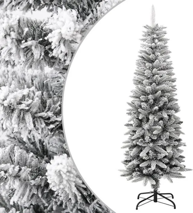 Alt view image 9 of 13 - vidaXL Christmas Tree Slim Artificial Xmas Tree with Flocked Snow PVC and PE