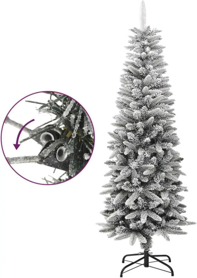 Alt view image 11 of 13 - vidaXL Christmas Tree Slim Artificial Xmas Tree with Flocked Snow PVC and PE