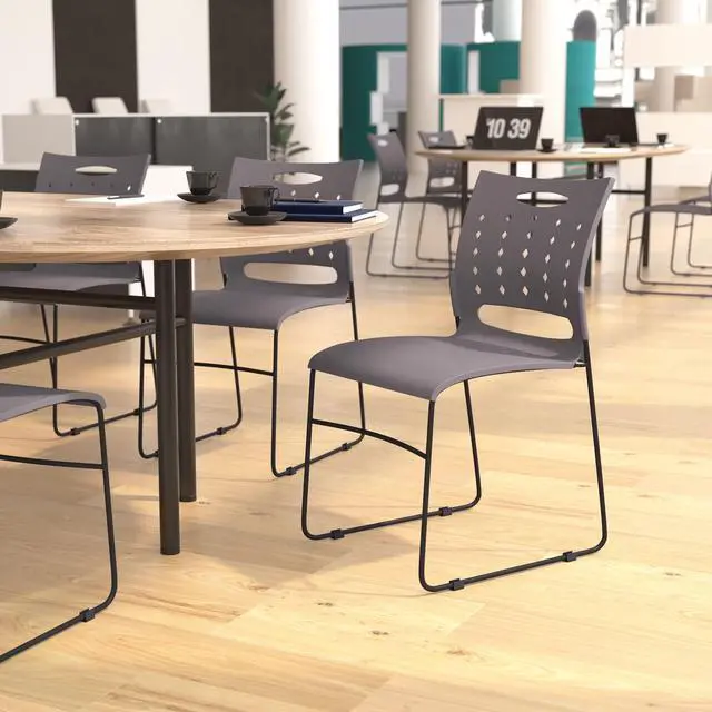 Alt view image 2 of 15 - HERCULES Series 881 lb. Capacity Gray Sled Base Stack Chair with Air-Vent Back