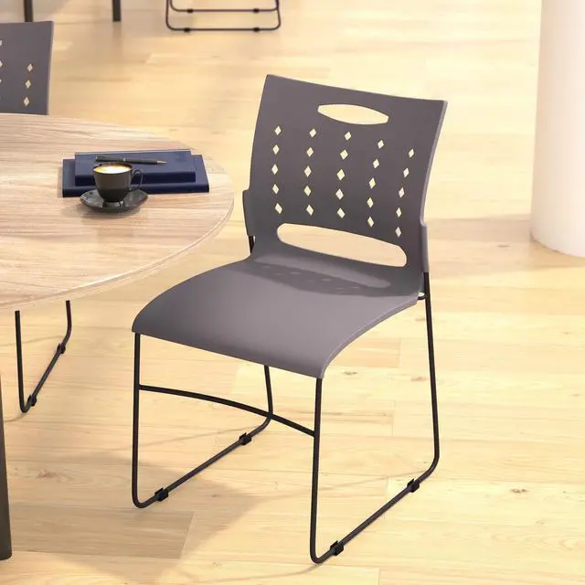 Alt view image 3 of 15 - HERCULES Series 881 lb. Capacity Gray Sled Base Stack Chair with Air-Vent Back
