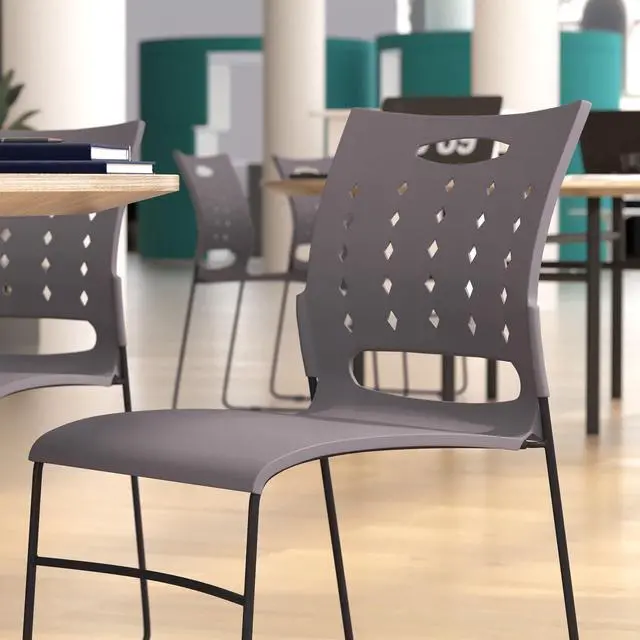 Alt view image 4 of 15 - HERCULES Series 881 lb. Capacity Gray Sled Base Stack Chair with Air-Vent Back