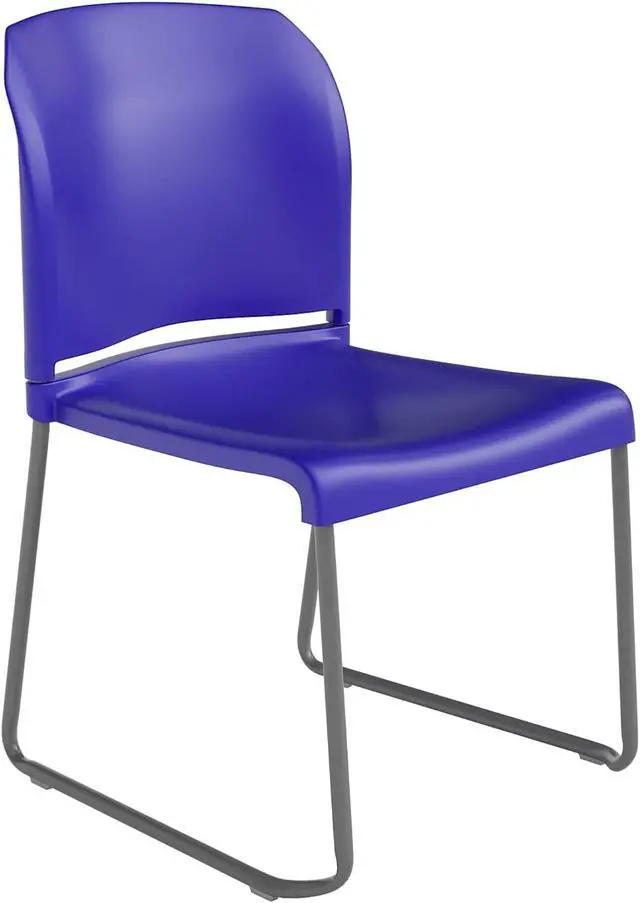 Main image of HERCULES Series 880 lb. Capacity Blue Full Back Contoured Stack Chair with Gray Powder Coated Sled Base