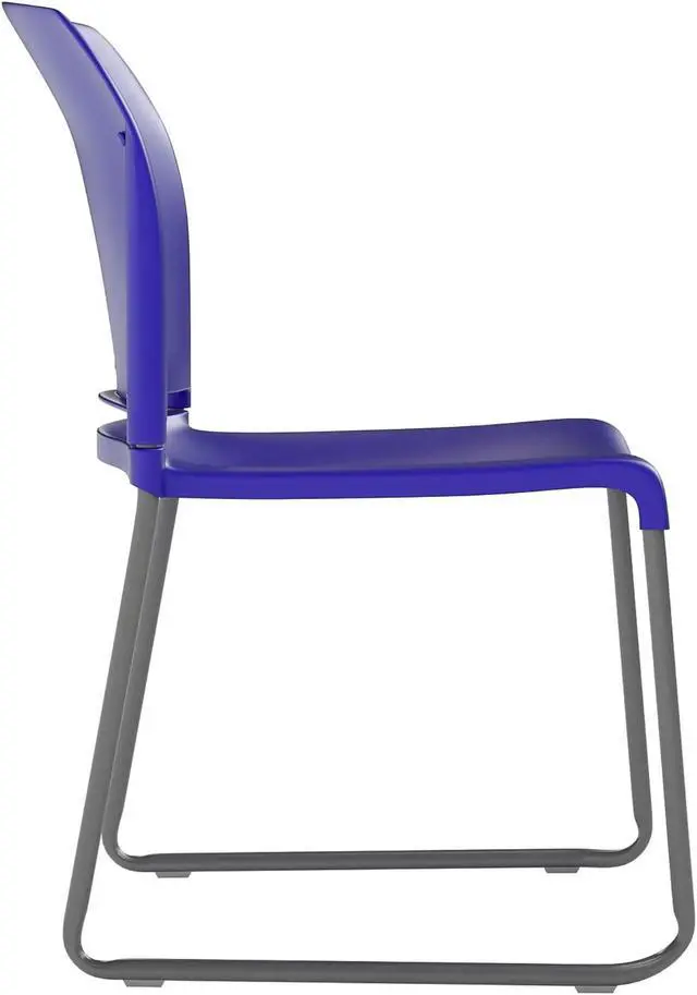 Alt view image 6 of 20 - HERCULES Series 880 lb. Capacity Blue Full Back Contoured Stack Chair with Gray Powder Coated Sled Base