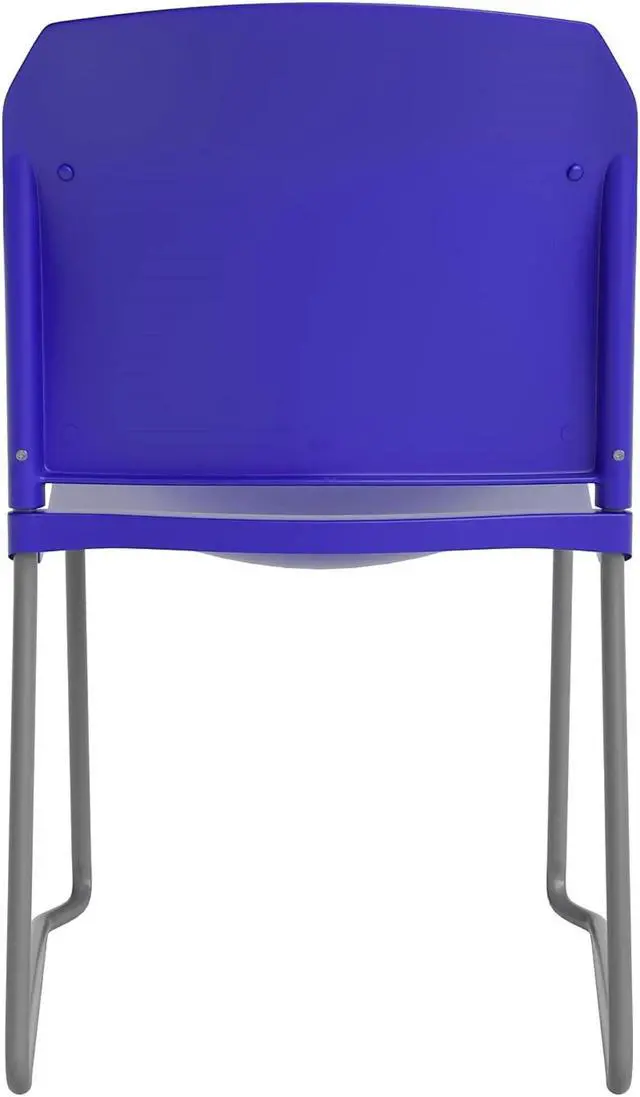Alt view image 5 of 20 - HERCULES Series 880 lb. Capacity Blue Full Back Contoured Stack Chair with Gray Powder Coated Sled Base
