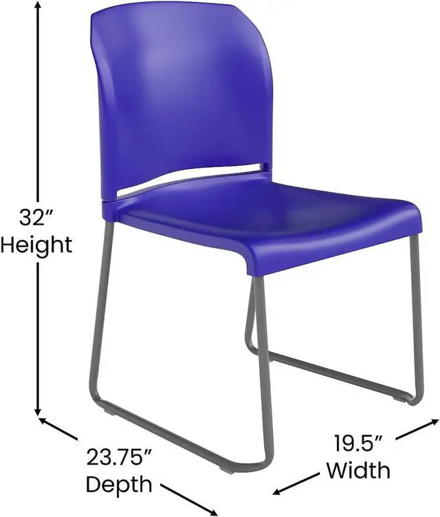 Alt view image 4 of 20 - HERCULES Series 880 lb. Capacity Blue Full Back Contoured Stack Chair with Gray Powder Coated Sled Base