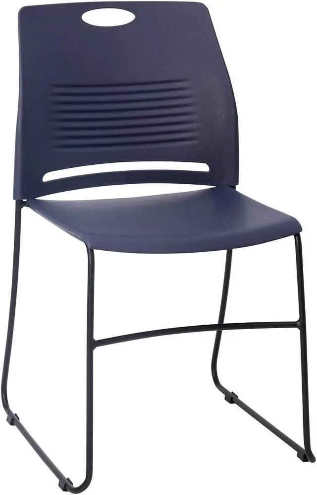 Main image of HERCULES Series Commercial Grade 660 lb. Capacity Navy Plastic Stack Chair with Black Powder Coated Sled Base Frame and Integrated Carrying Handle