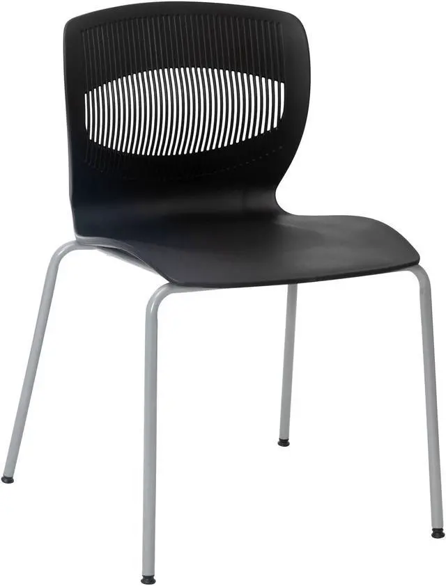 Main image of HERCULES Series Commercial Grade 770 lb. Capacity Ergonomic Stack Chair with Lumbar Support and Silver Steel Frame - Black