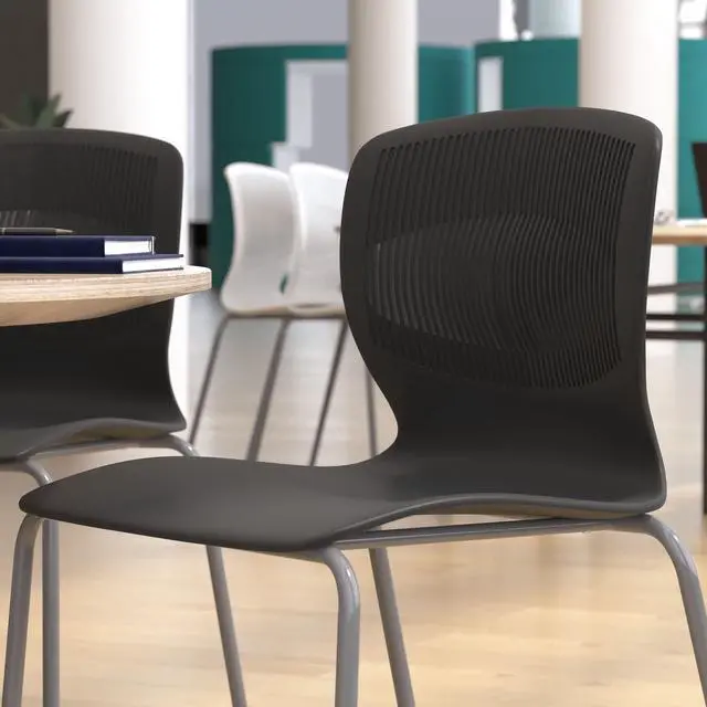 Alt view image 4 of 20 - HERCULES Series Commercial Grade 770 lb. Capacity Ergonomic Stack Chair with Lumbar Support and Silver Steel Frame - Black