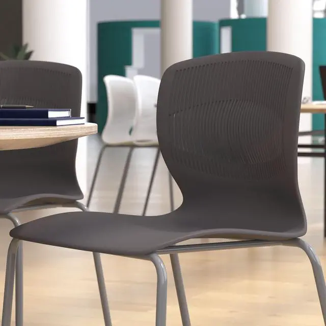 Alt view image 4 of 15 - HERCULES Series Commercial Grade 770 lb. Capacity Ergonomic Stack Chair with Lumbar Support and Silver Steel Frame - Gray