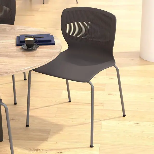 Alt view image 3 of 15 - HERCULES Series Commercial Grade 770 lb. Capacity Ergonomic Stack Chair with Lumbar Support and Silver Steel Frame - Gray